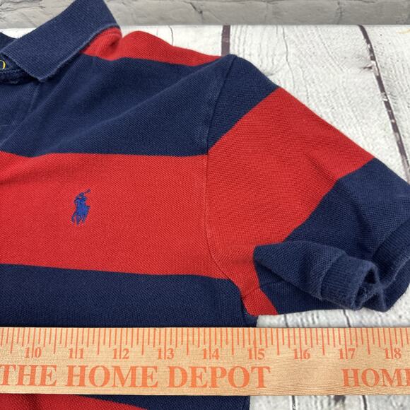 Polo Ralph Lauren Kids Striped Polo Shirt Red Navy Classic Preppy Style M 10-12 - Picture 7 of 9